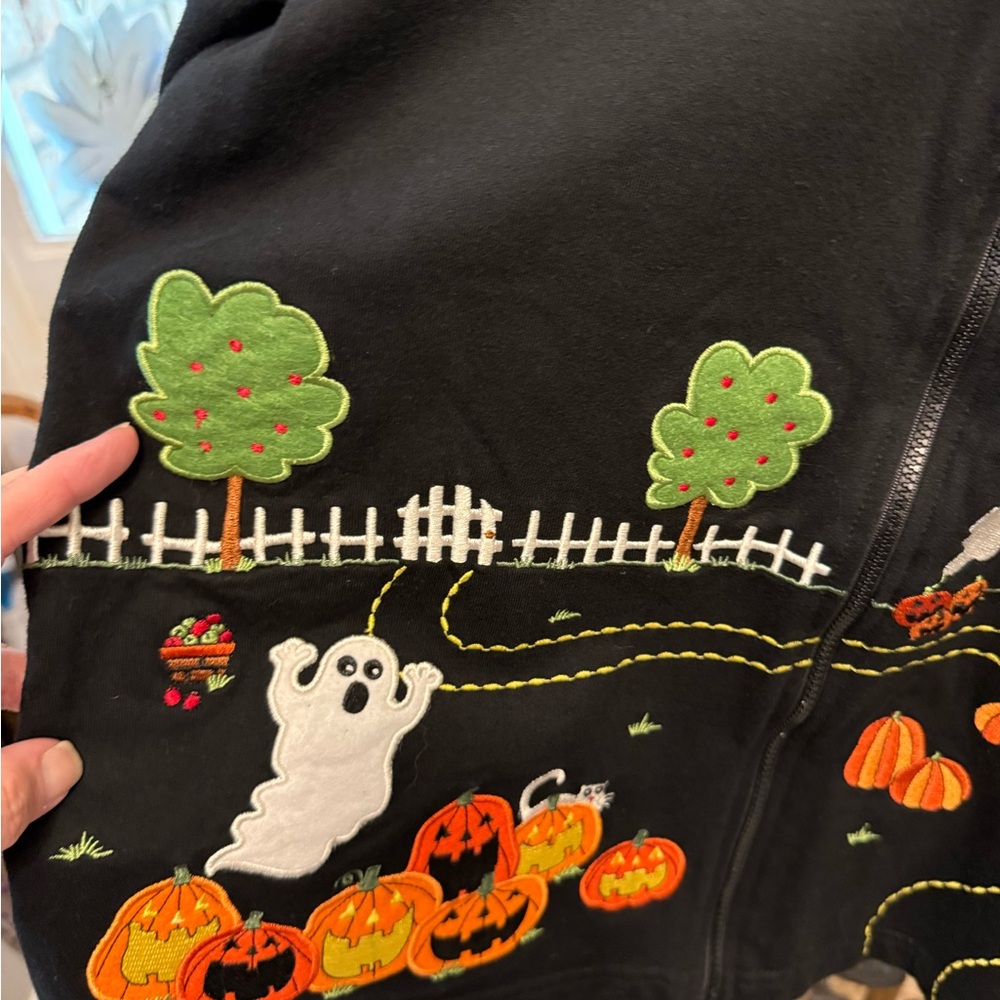 Onque Casuals Fun Halloween Full Zip Cardigan Shacket LS S Ghost & Pumpkins - Picture 11 of 15